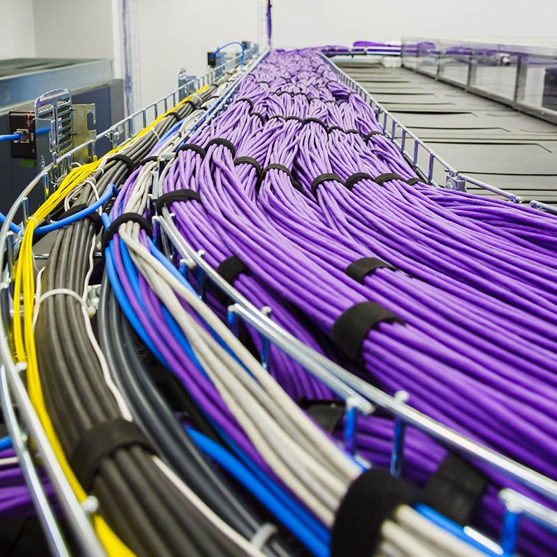 miles of structured cable routed overhead